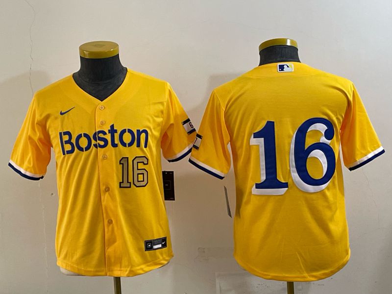 Youth 2025 Boston Red Sox 16 No Name Yellow Nike MLB Jersey 05
